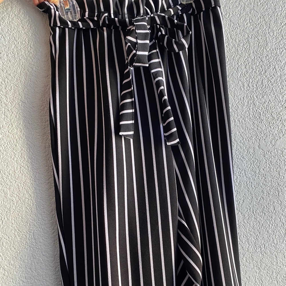 Black and White Striped Flowy Pants